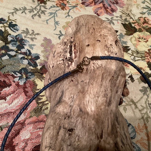 Braided Blue/Brown Leather Cord Necklace 20” - Picture 2 of 4